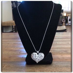 Large Silver Filigree Heart Necklace